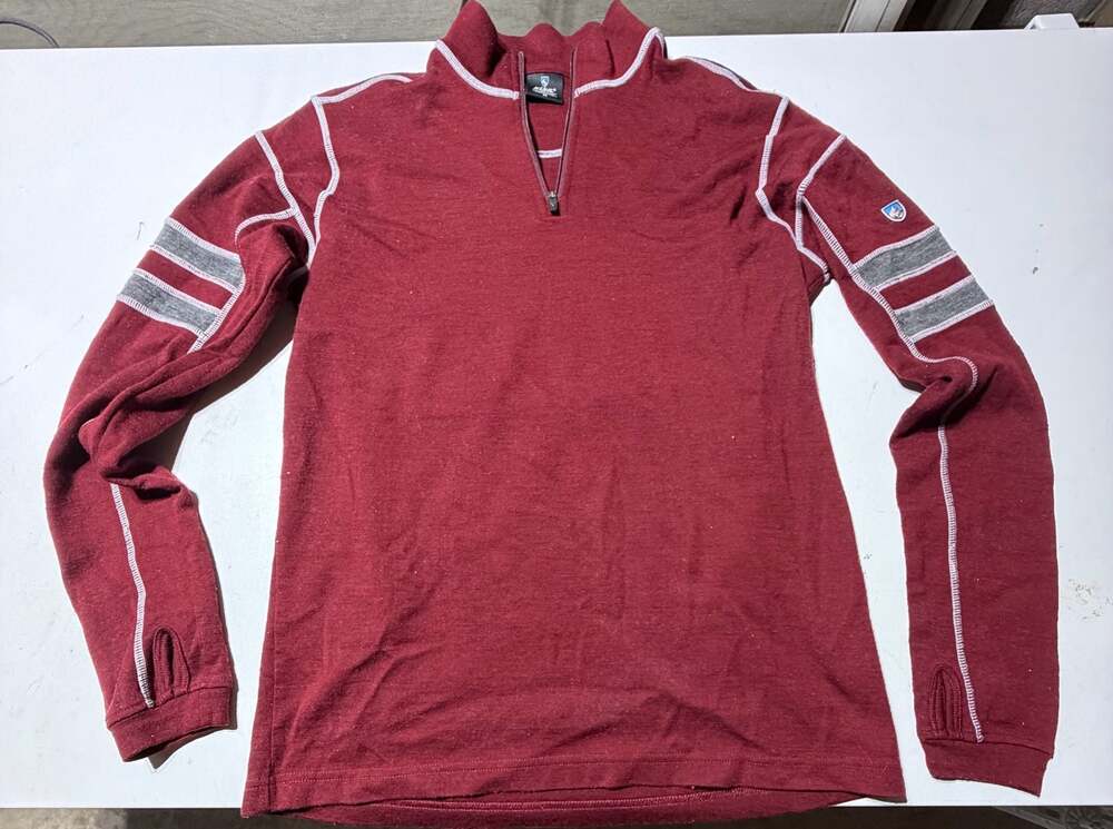 KÜHL Team 1/4 Zip 100% Merino Wool Sweater Red with Thumbloops